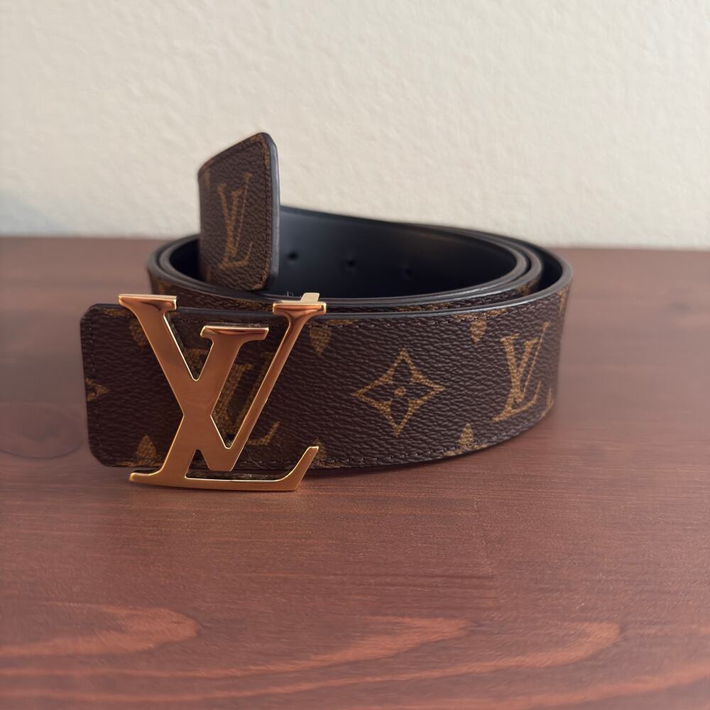 Louis Vuitton LV Initiales 40mm Reversible Belt Monogram Black Gold Buckle 100cm